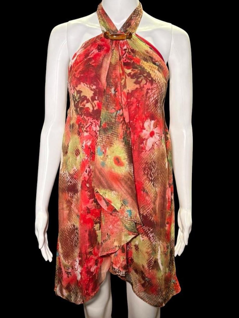Floral Halter Mini Dress in Red and Green